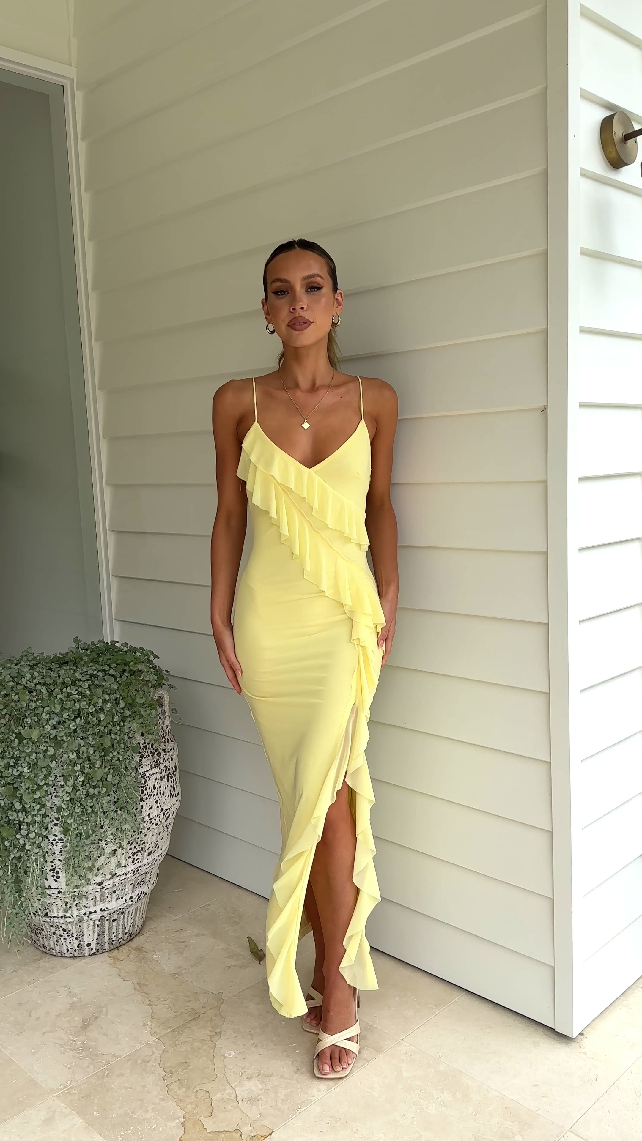 Load video: Debbie Midi Dress - Light Yellow - Billy J