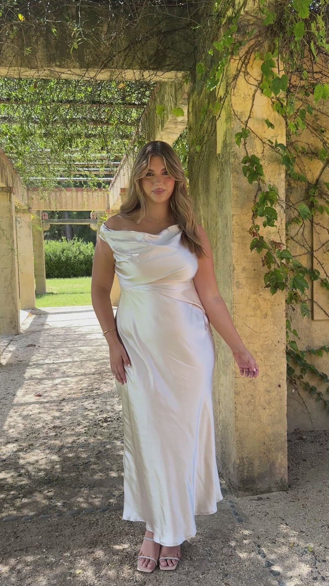 Load video: Auria Off Shoulder Maxi Dress - Champagne - Billy J