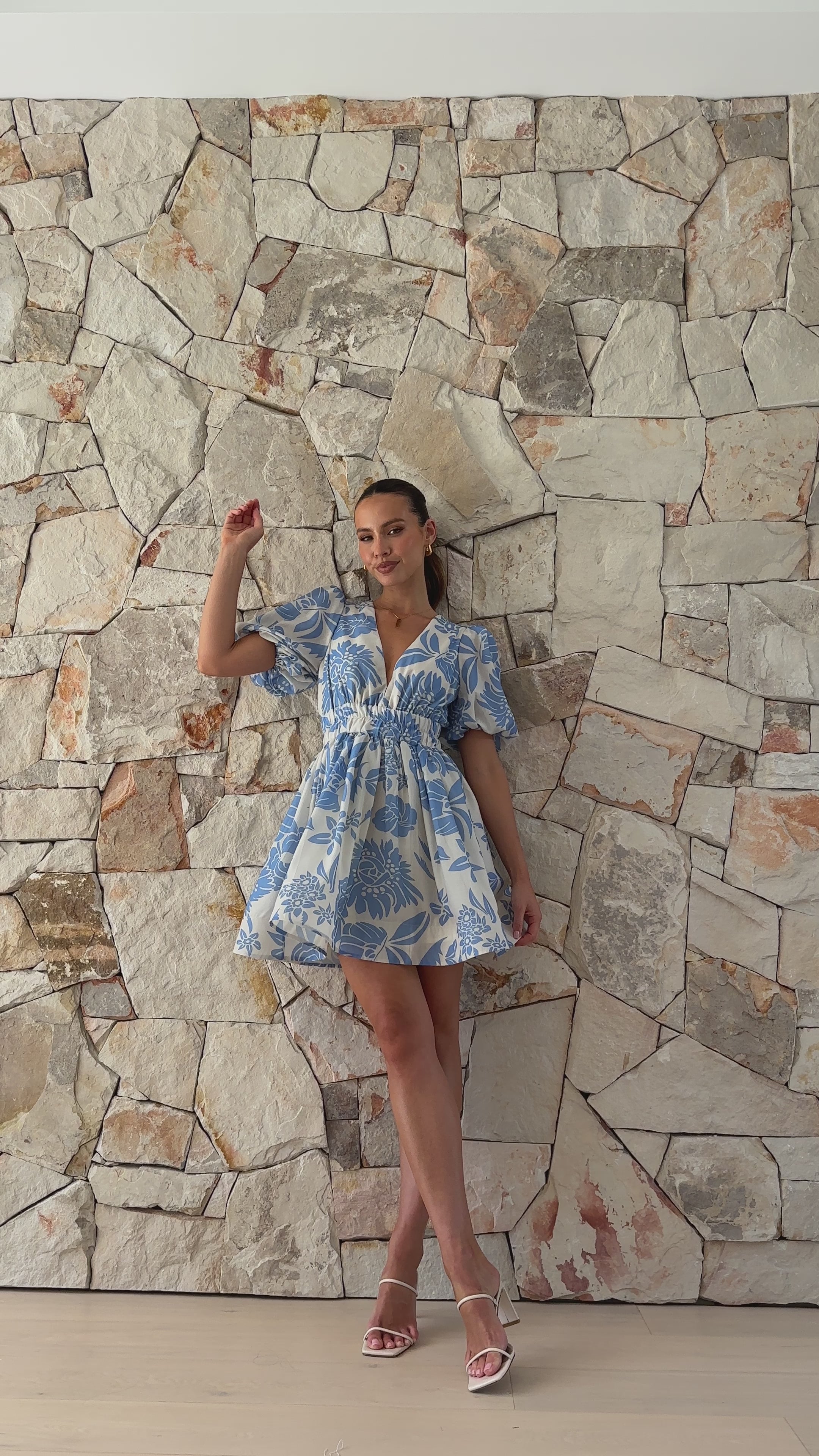 Load video: Erin Mini Dress - Blue Floral - Billy J