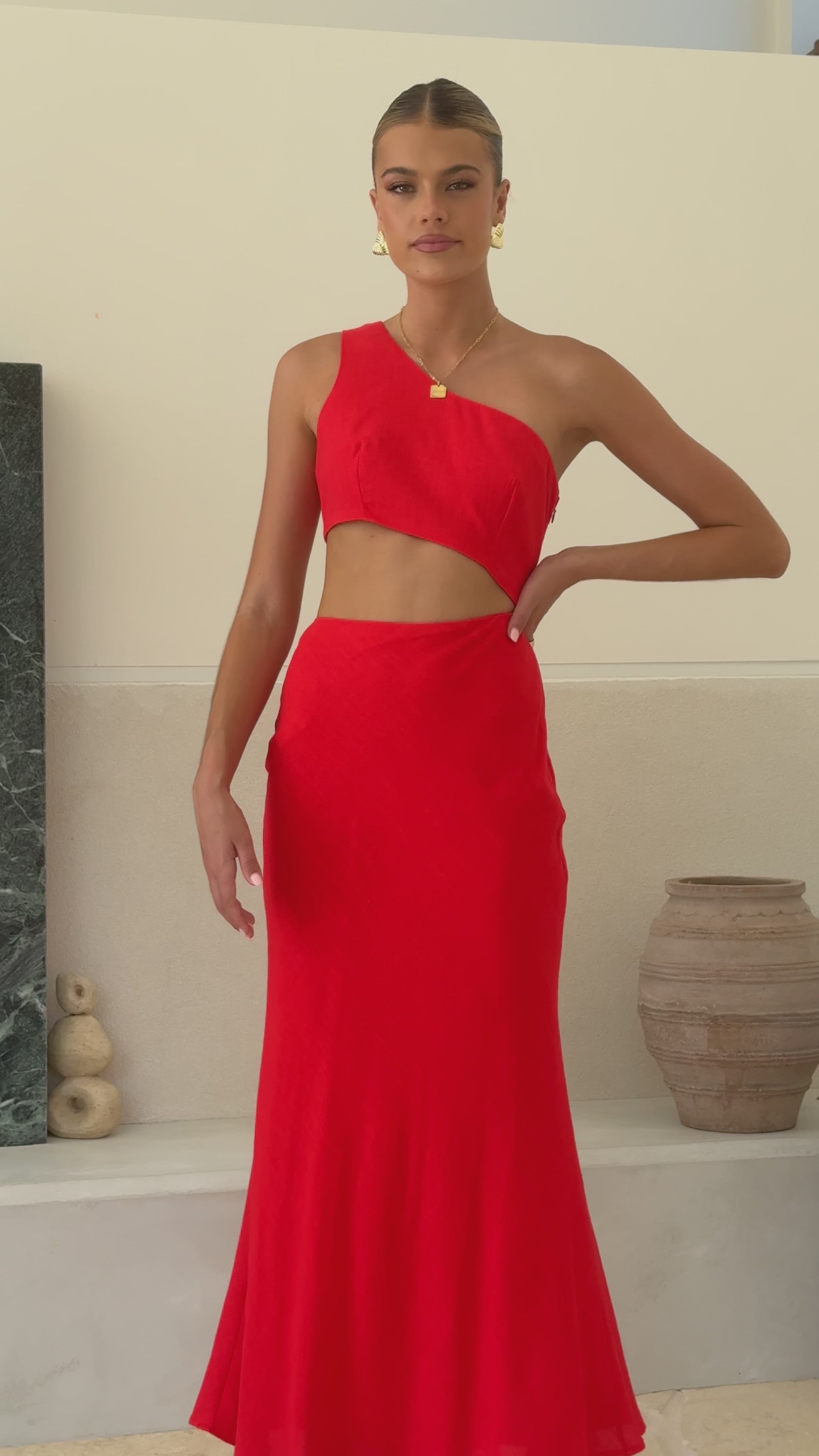 Load video: Abia Maxi Dress - Red - Billy J