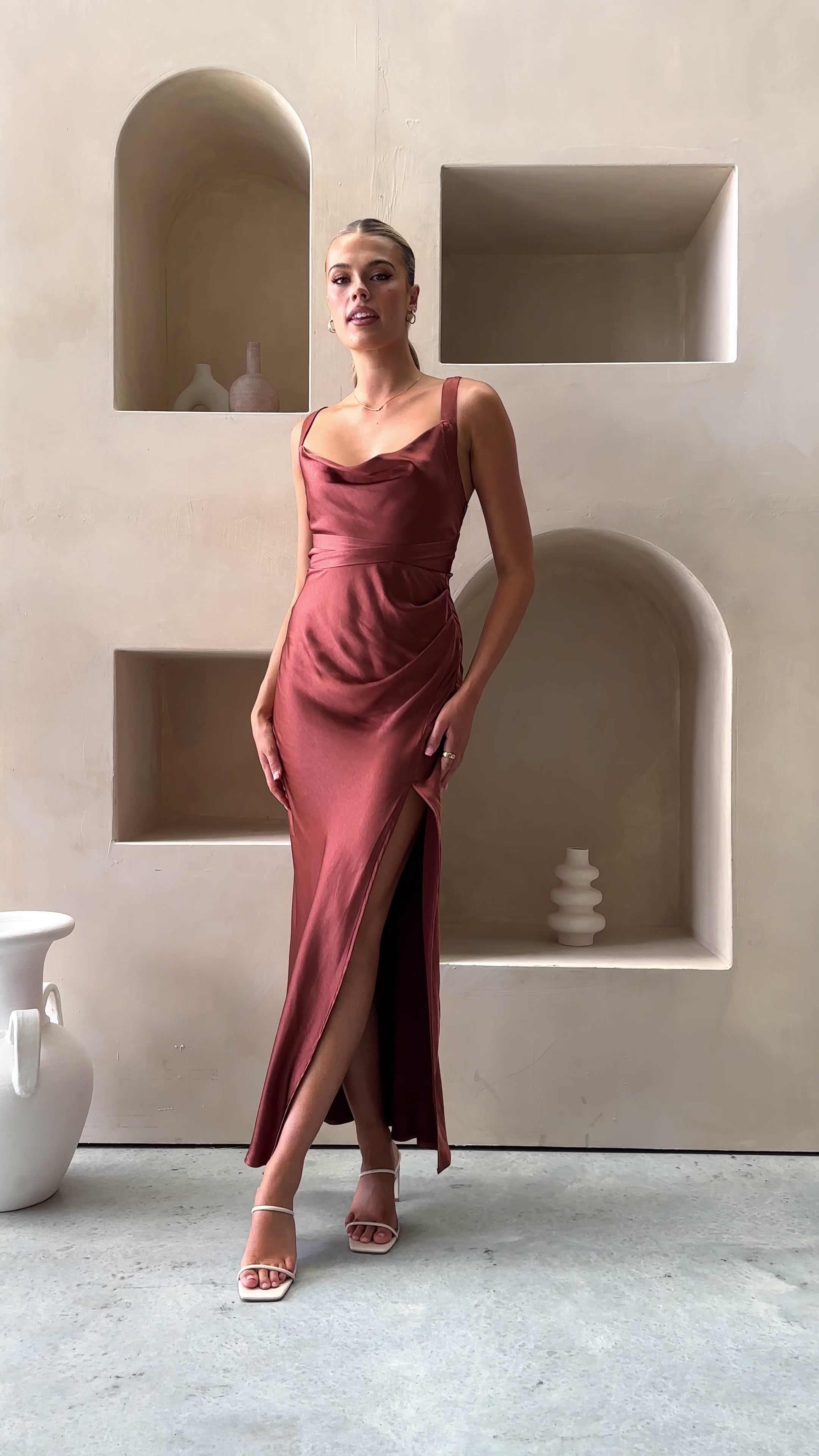 Load video: Zendaya Maxi Dress - Rust - Billy J