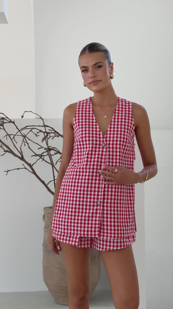 Selma Vest and Shorts Set - Red Gingham - Billy J