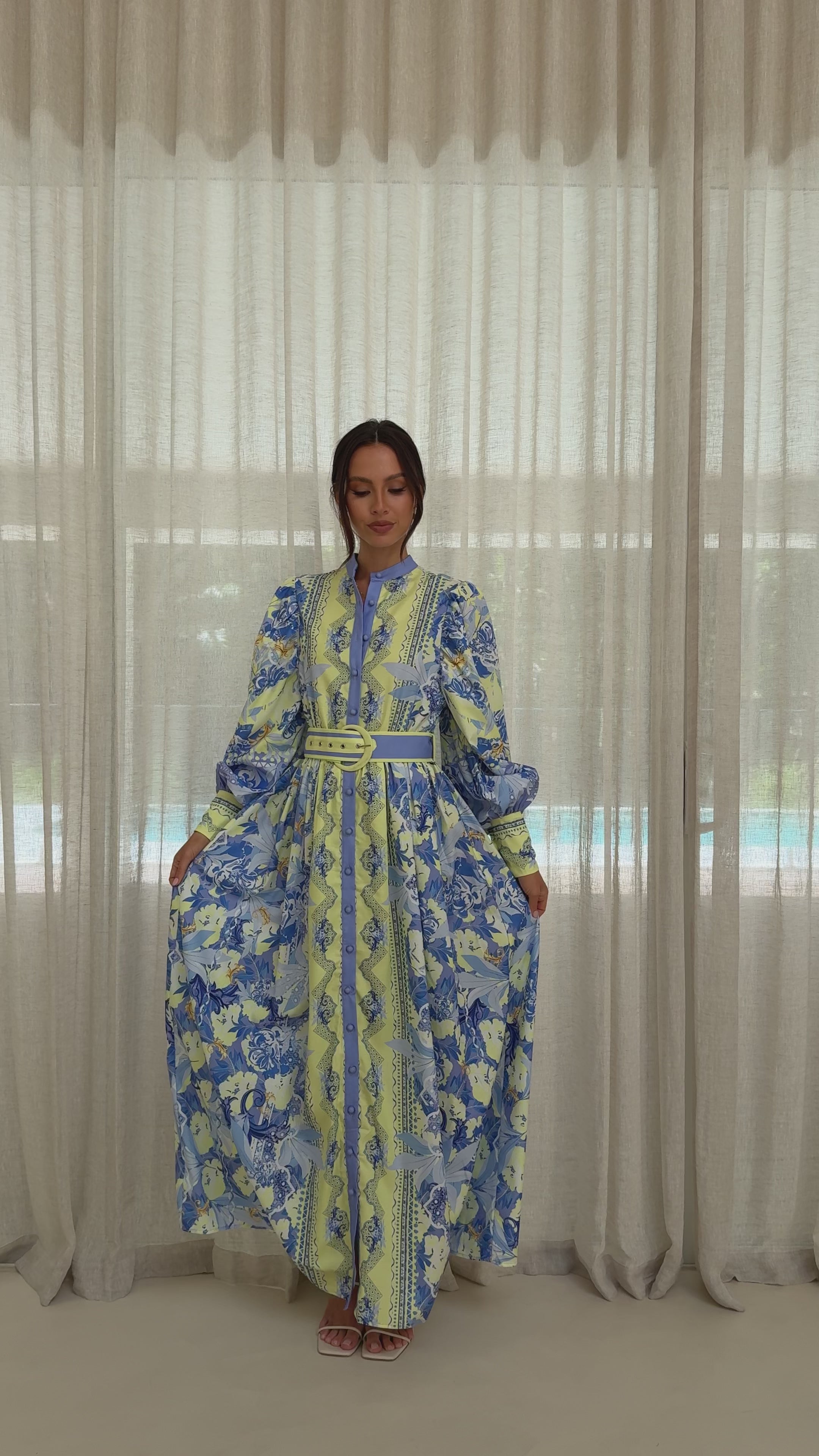 Load video: Kalliope Maxi Dress - Blue/Yellow - Billy J