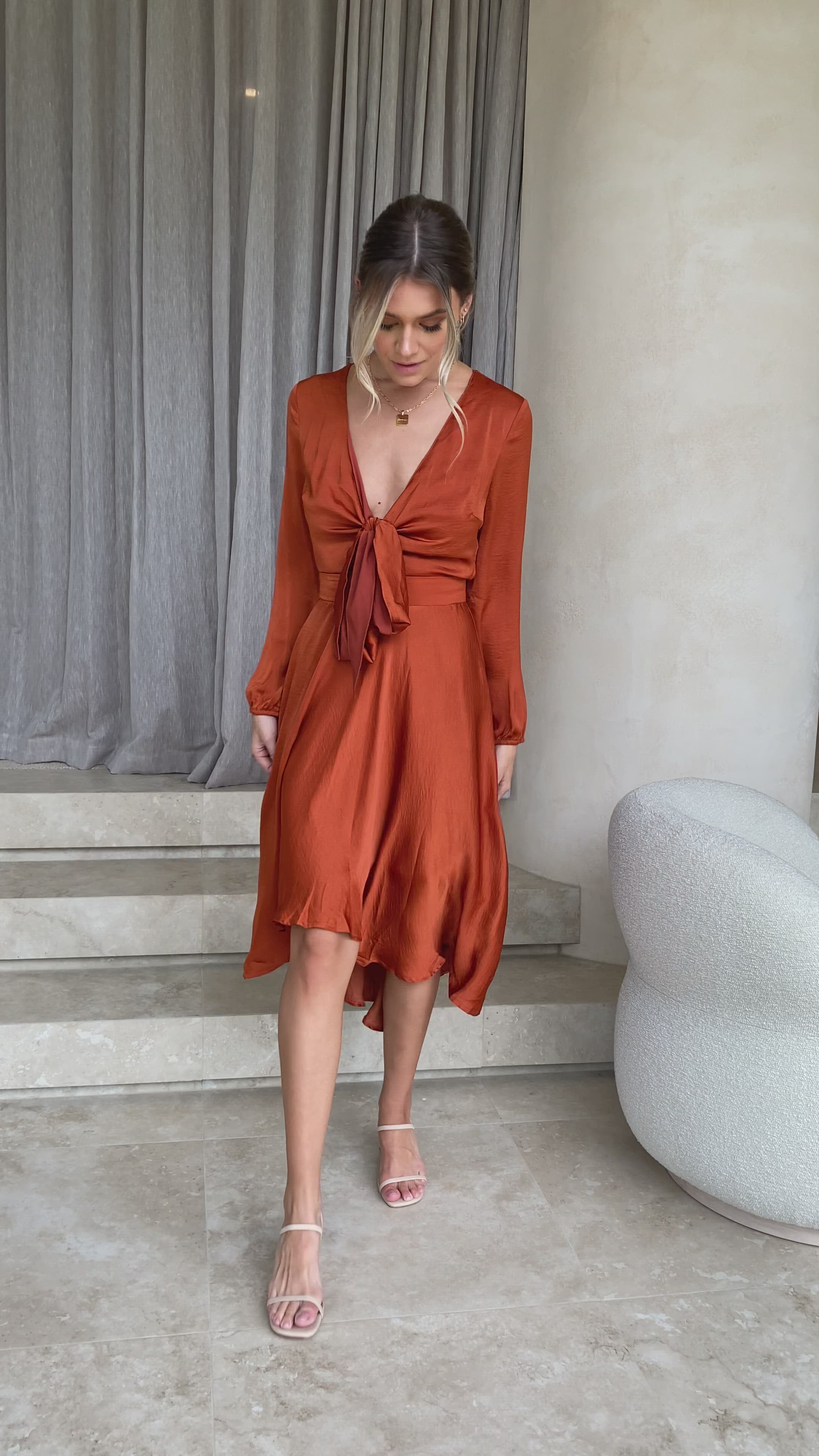 Load video: Starry Nights Dress - Rust - Billy J
