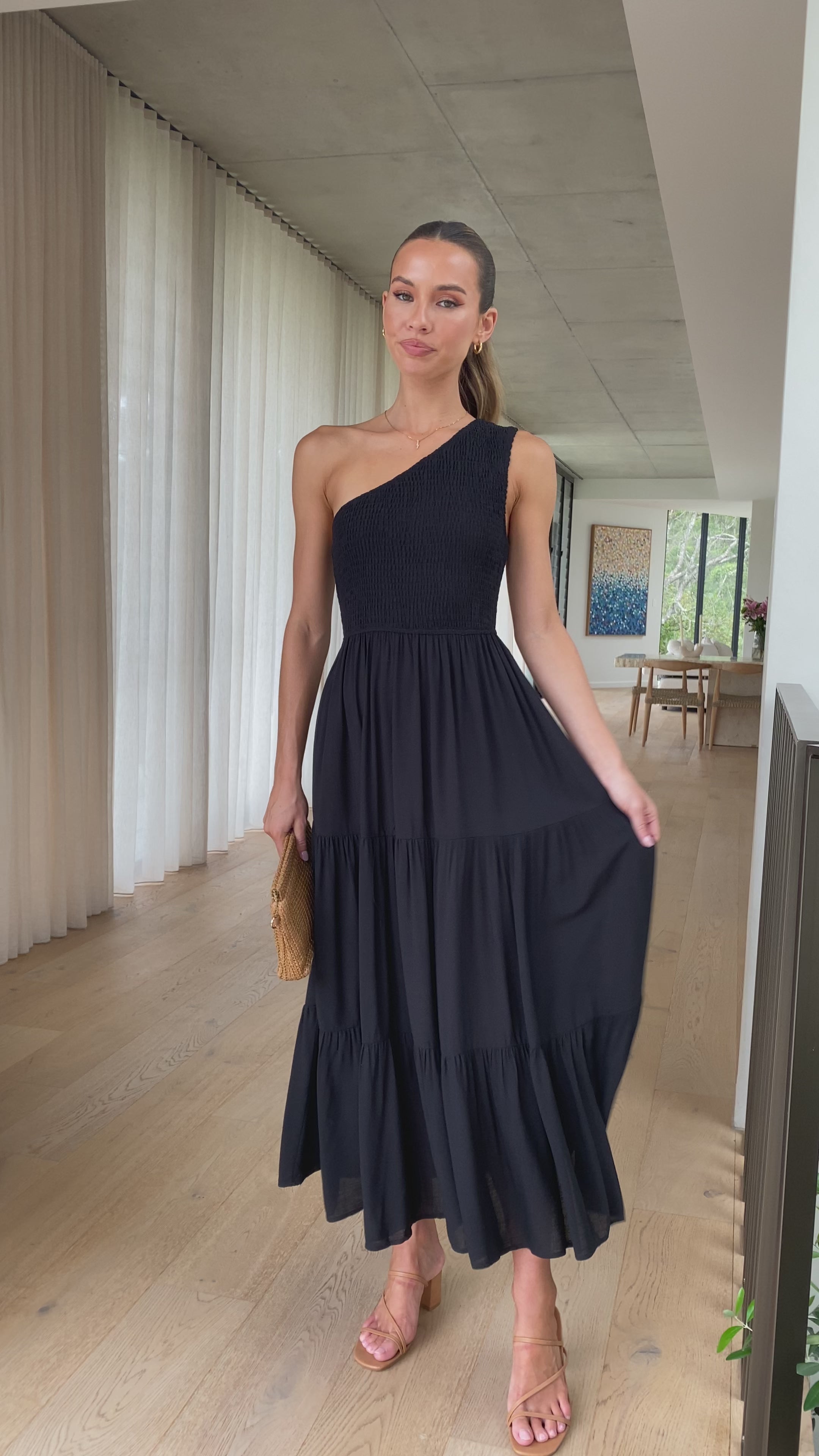 Load video: Cassy Midi Dress - Black - Billy J