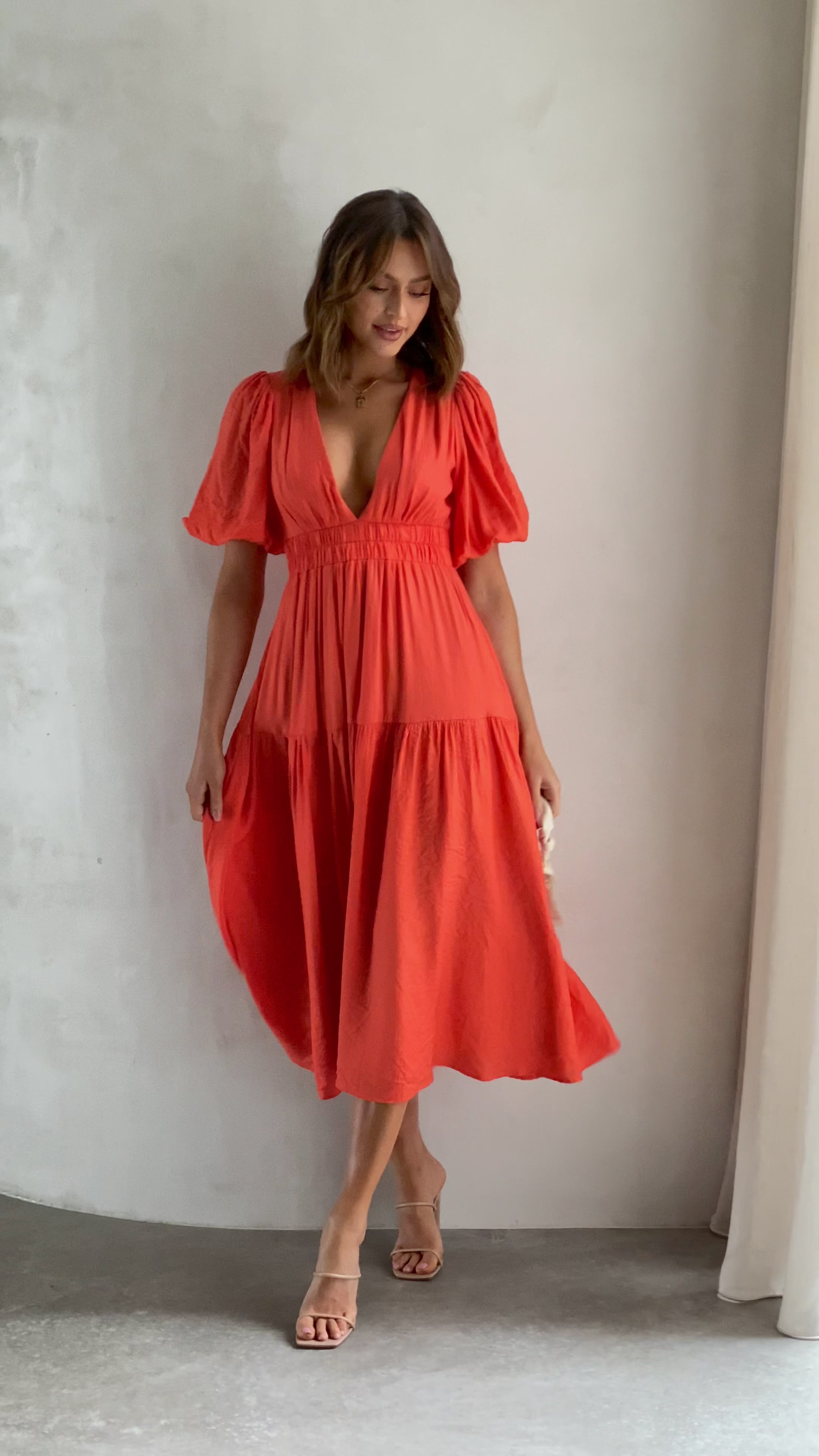 Load video: Erin Midi Dress - Melon - Billy J