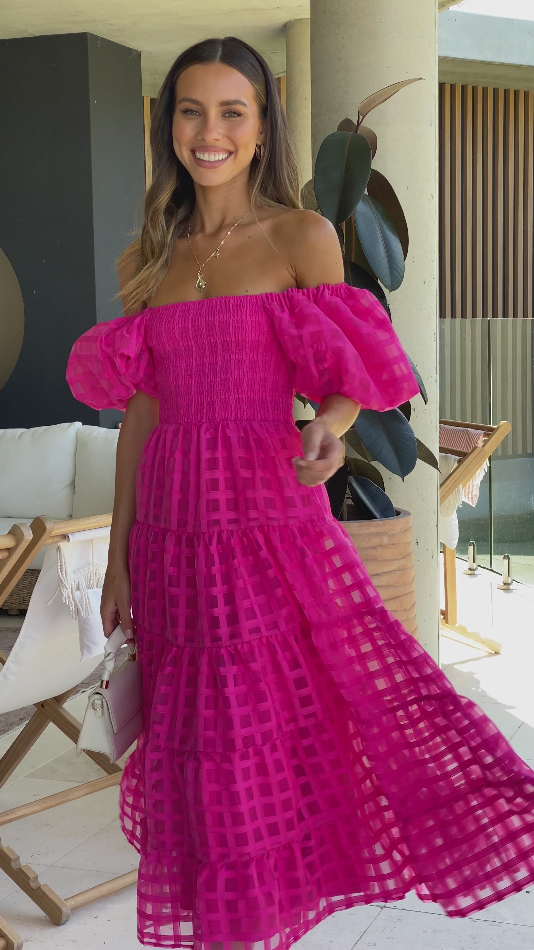 Load video: Deemi Maxi Dress - Hot Pink - Billy J