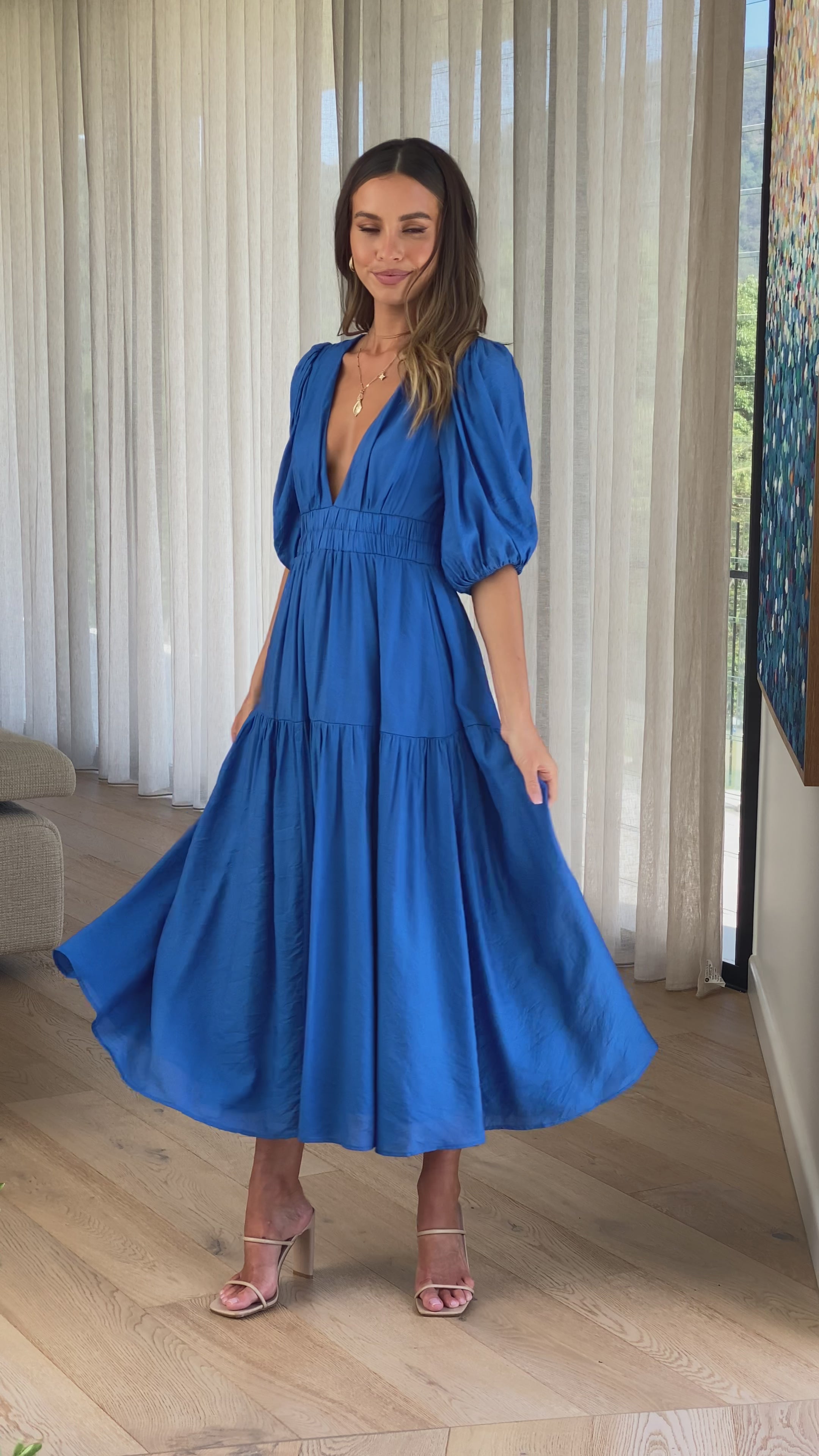 Load video: Erin Midi Dress - Cobalt Blue - Billy J