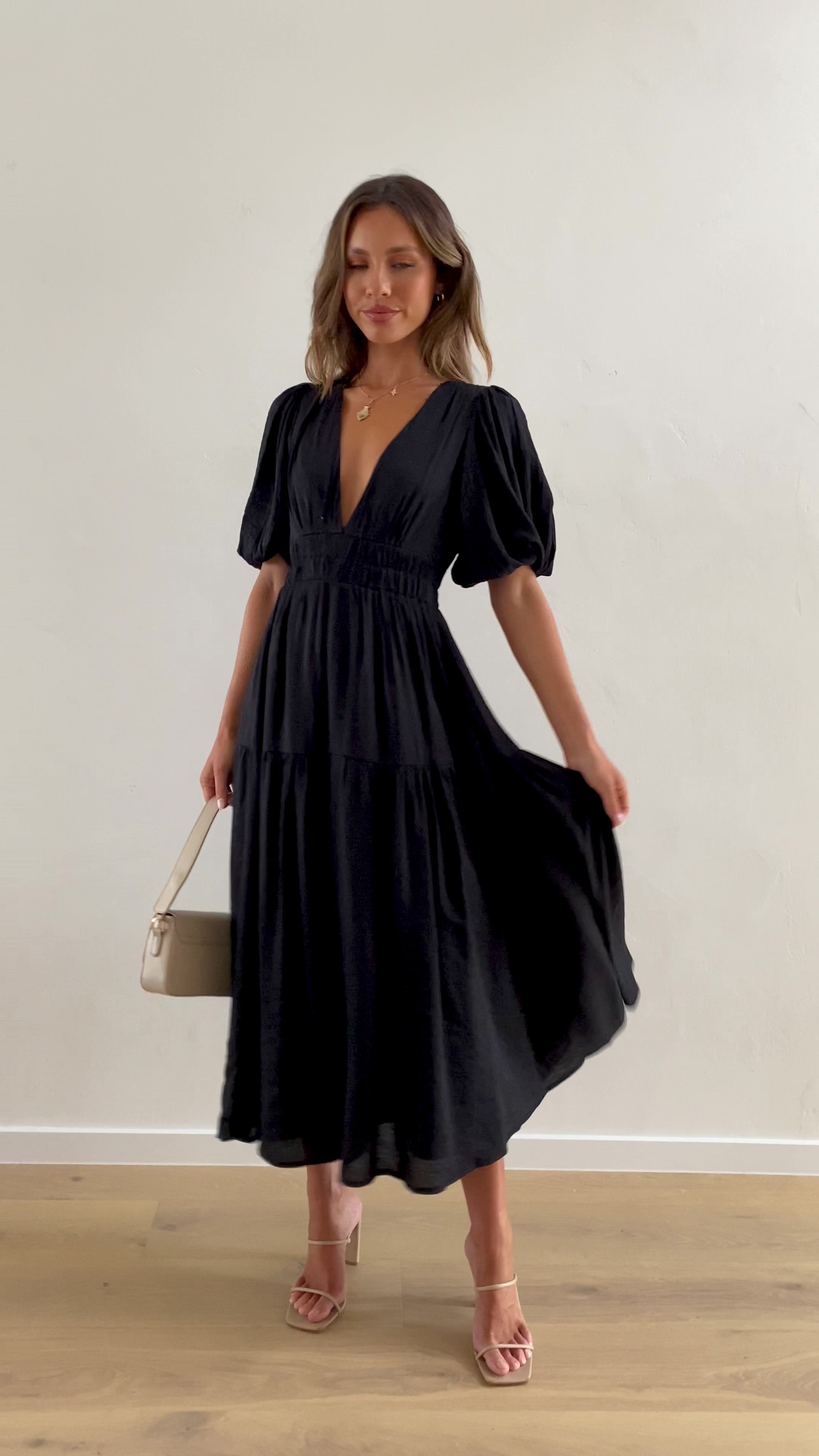 Load video: Erin Midi Dress - Black - Billy J