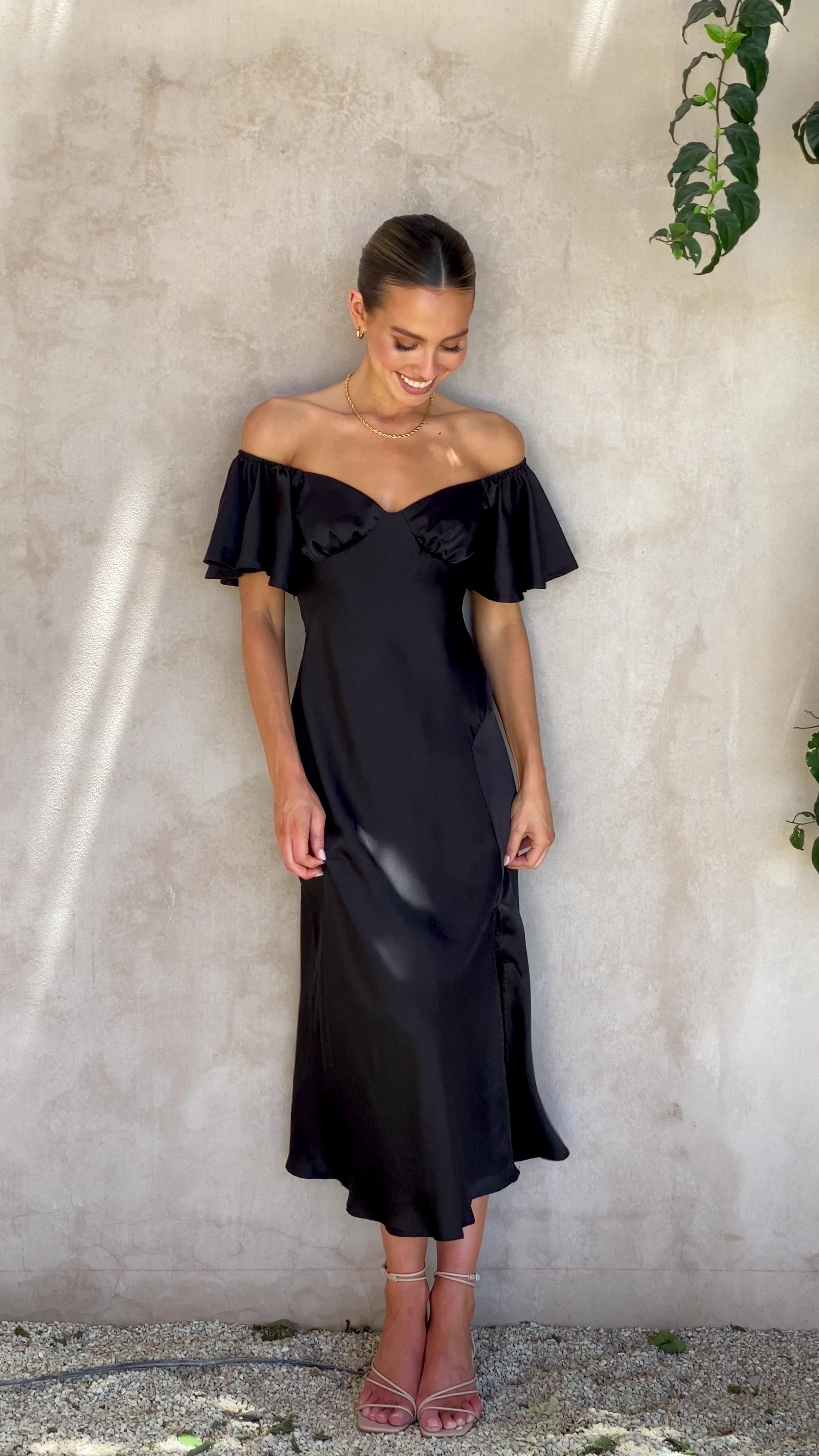Load video: Louisa Midi Dress - Black - Billy J