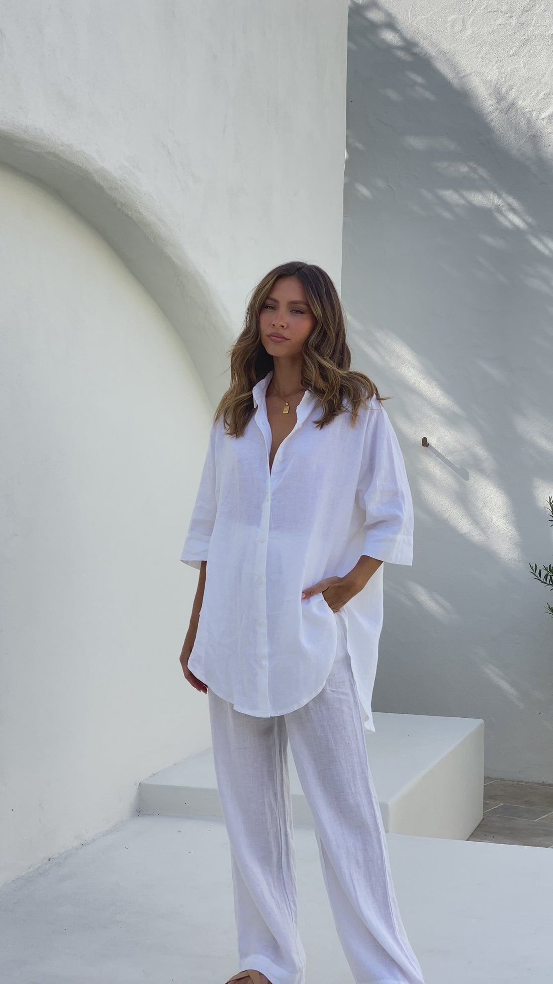 Lounge Linen Longline Shirt - White - Billy J