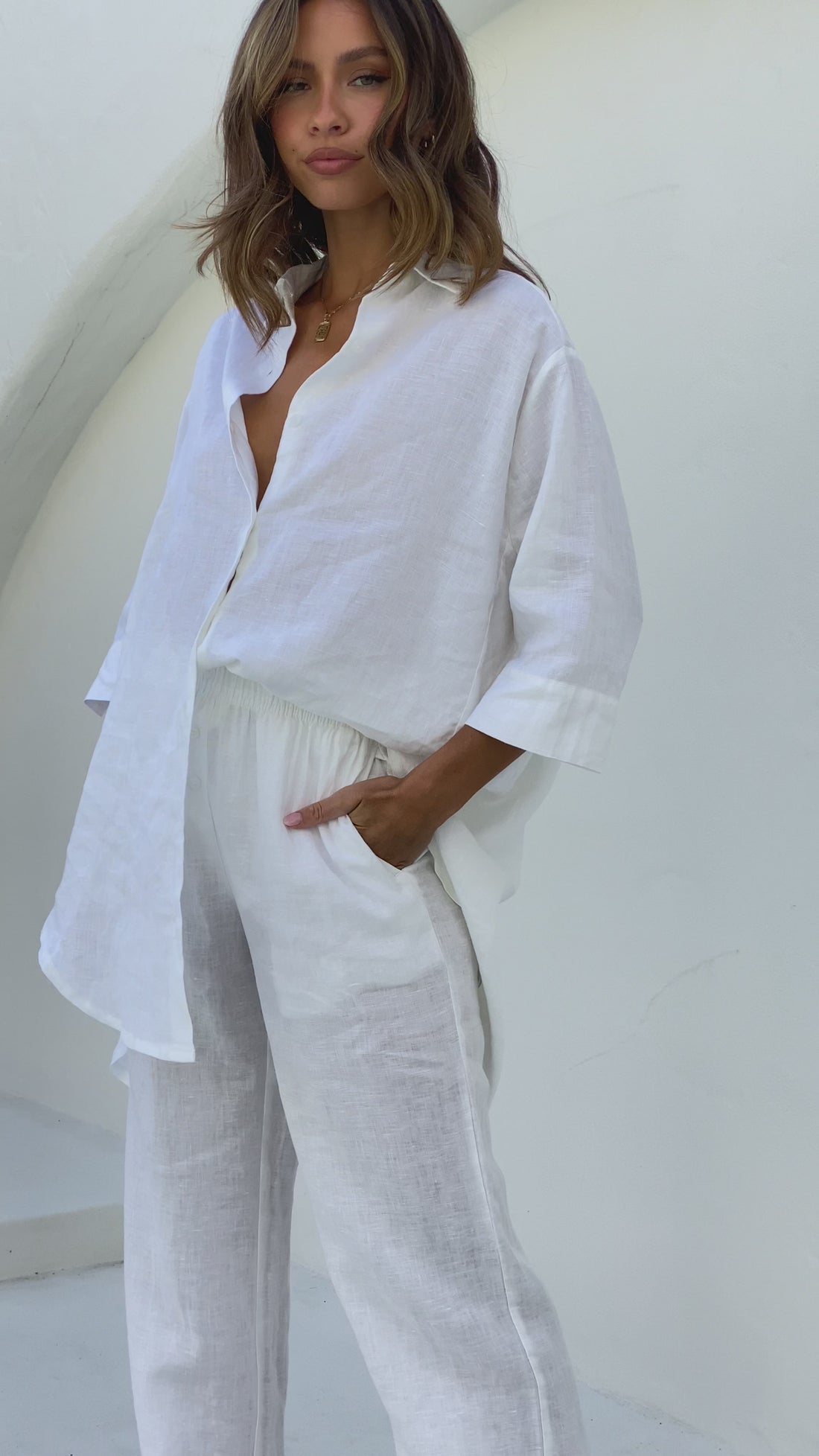 Lounge Linen Longline Shirt - White - Billy J