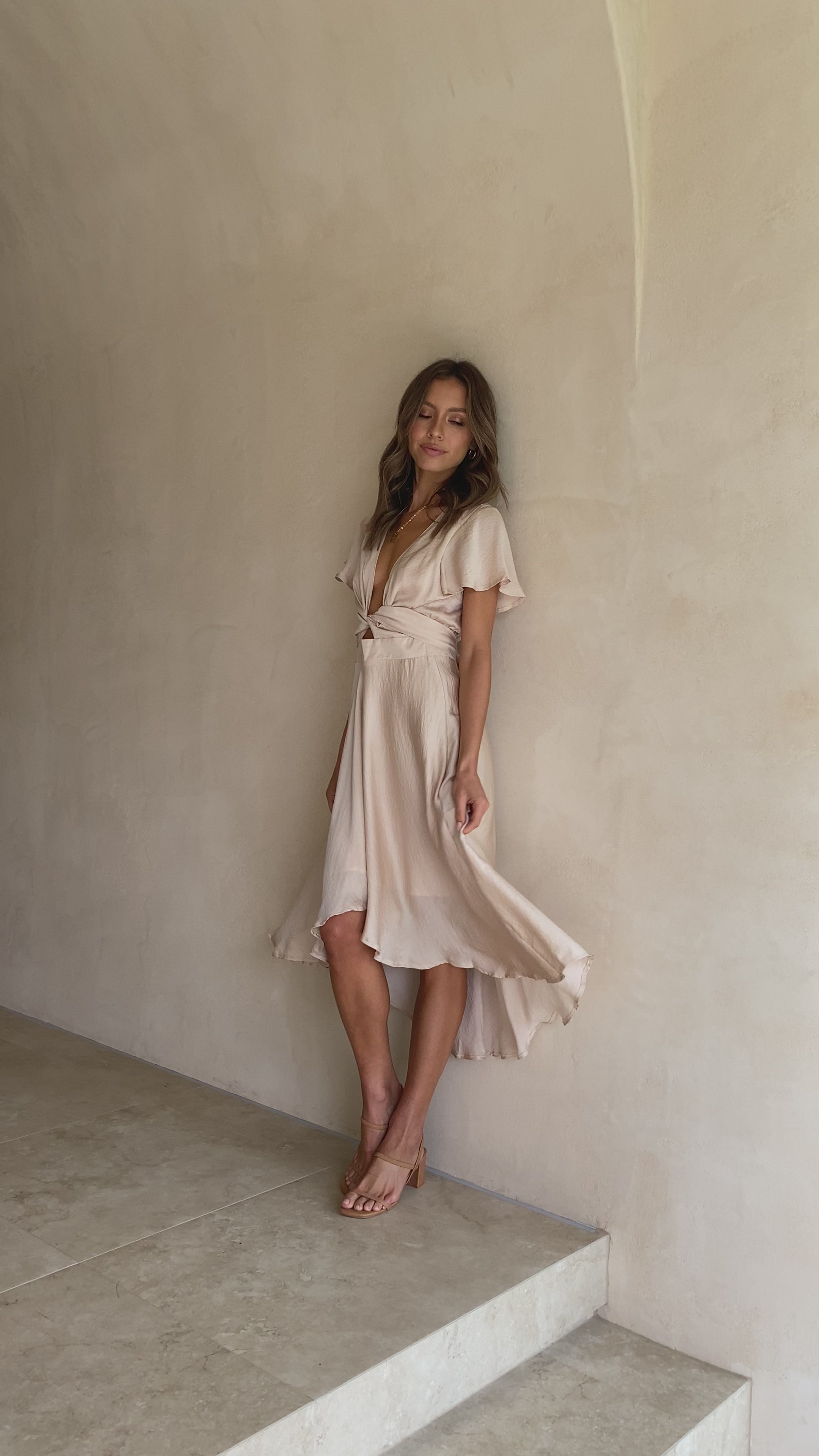 Load video: Sunny Daze Dress - Champagne - Billy J