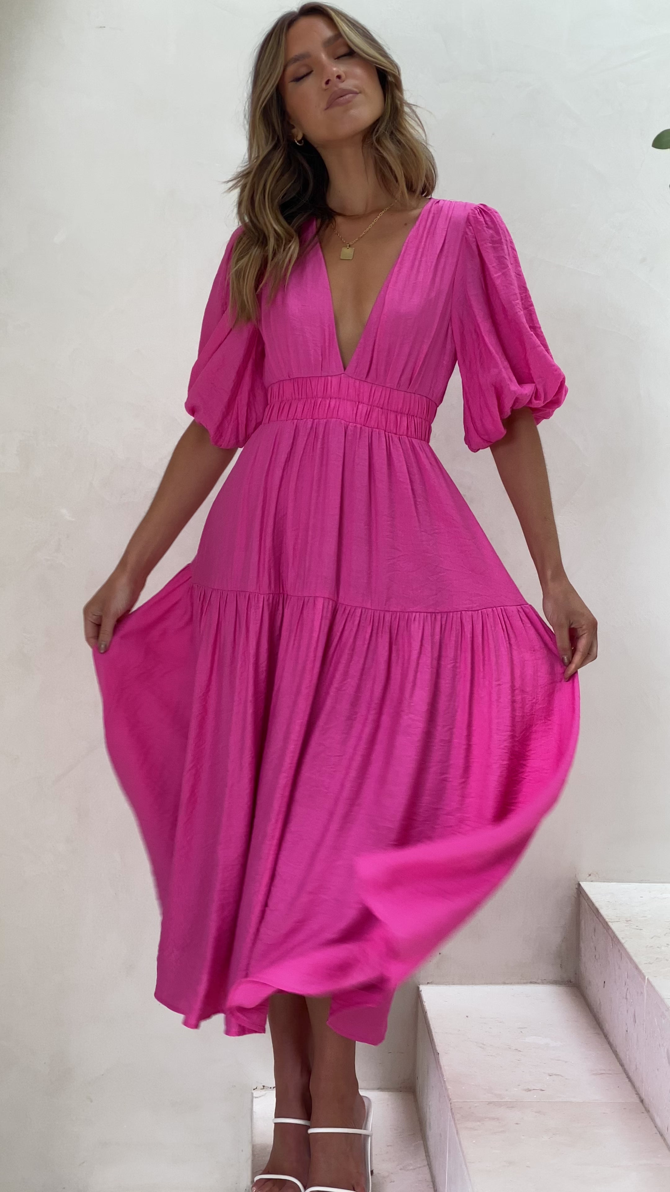 Load video: Erin Midi Dress - Pink - Billy J