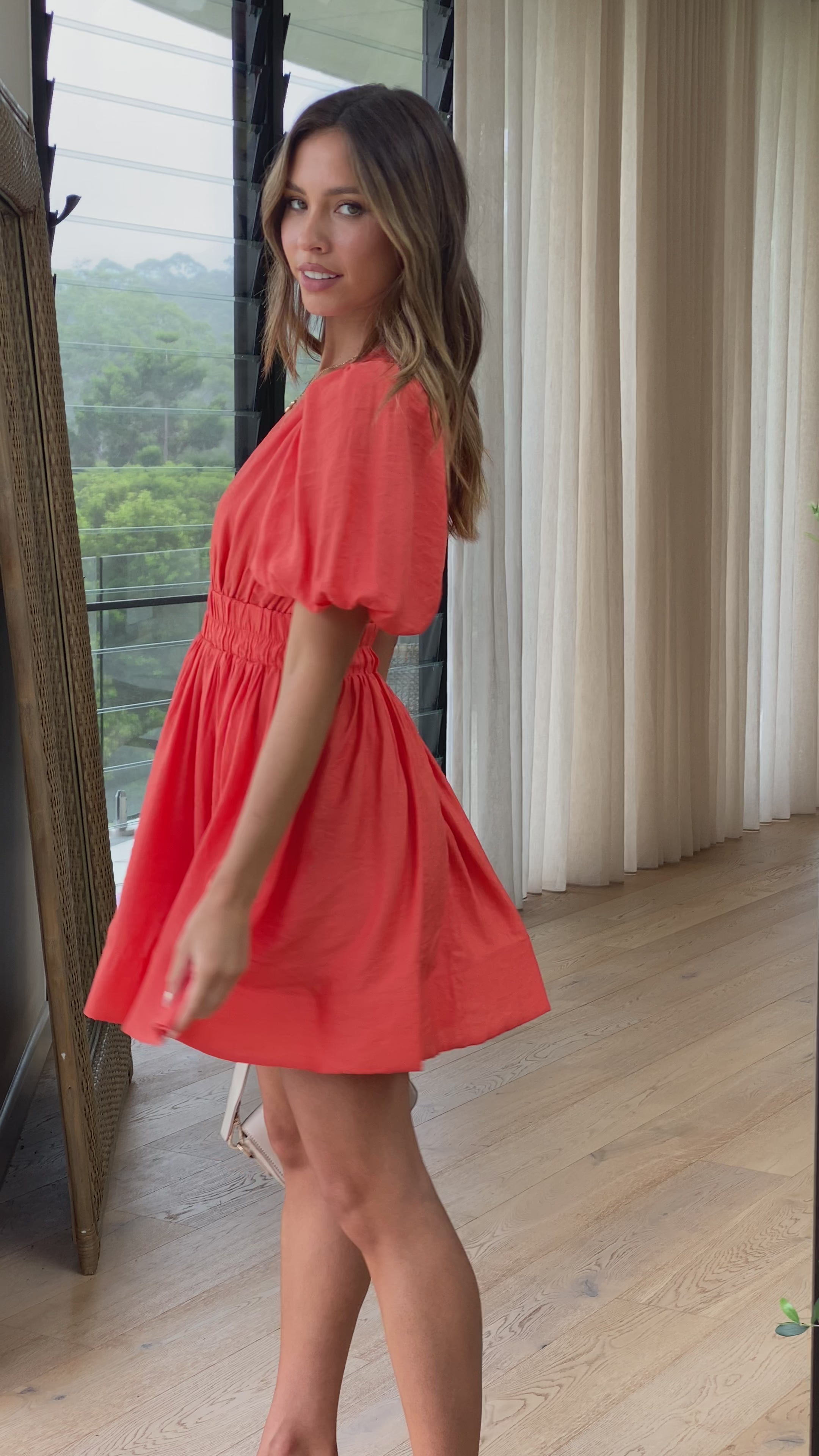 Load video: Erin Mini Dress - Melon - Billy J