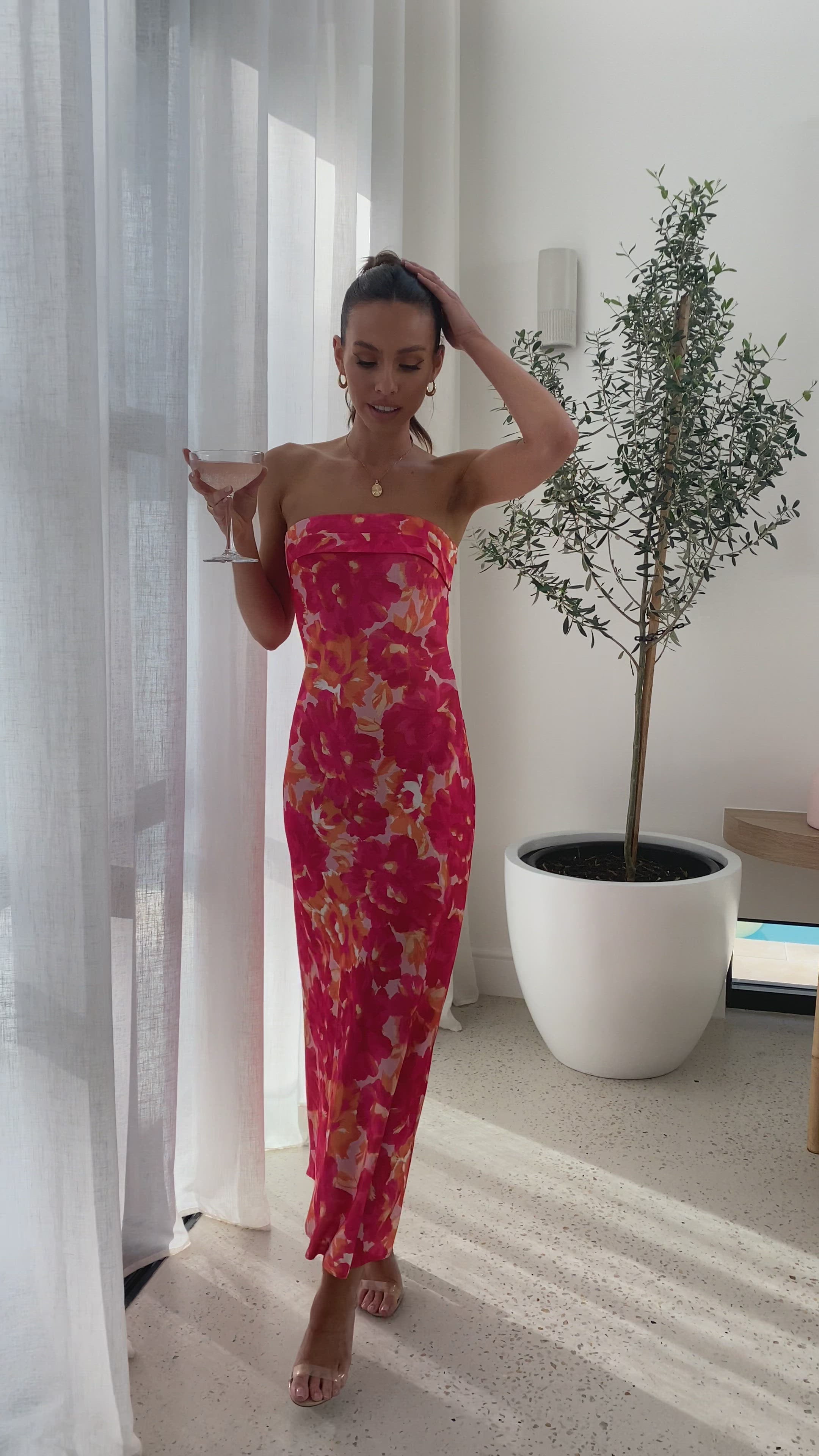 Load video: Miya Maxi Dress - Pink/Red Floral - Billy J